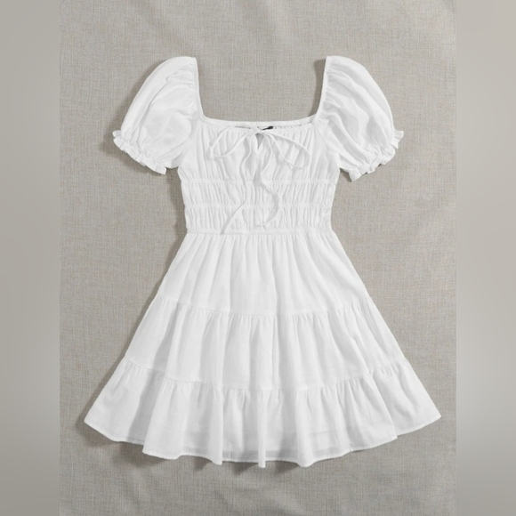 SHEIN Dresses & Skirts - New Tie Neck Ruched Bust Tiered Dress